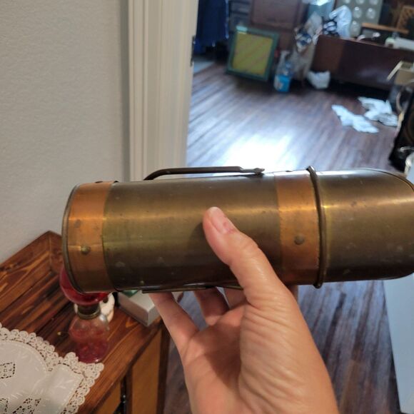 Vintage Brass And Copper Rustic Match Stick Holder Striker + Handle 8” MCM Old - Picture 7 of 13